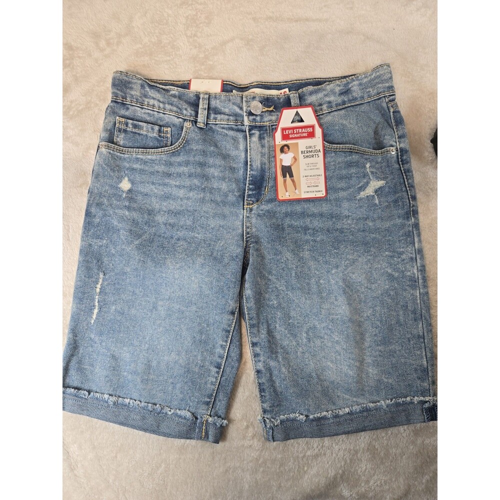 NWT Signature by Levi Strauss Co Girls Denim Bermuda Shorts Adj Waist Size 16